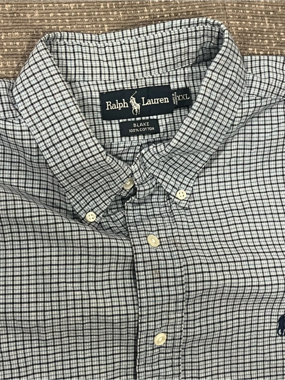 Polo by Ralph Lauren Light Blue & White Checked Button-Down Shirt. M29